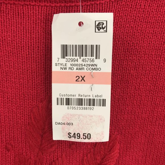 Karen Scott Embroidered Snowflake Sweater New Red Amore Plus Size 2X NWT $49 - Picture 3 of 5